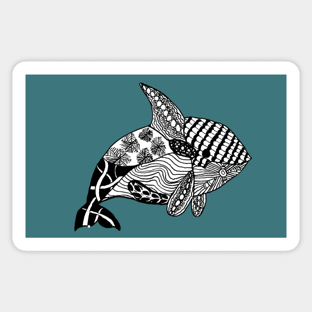 Whale drawn with Zentangle patterns Sticker by JennyCathcart